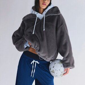 Free People NWT Alpine Faux Fur Half Zip Jumper Nordic Brown Pullover size S